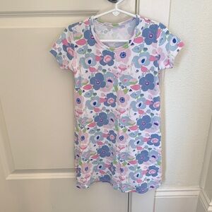Floral Short Sleeve Girls' Dress - Blue & Pink Flower Print